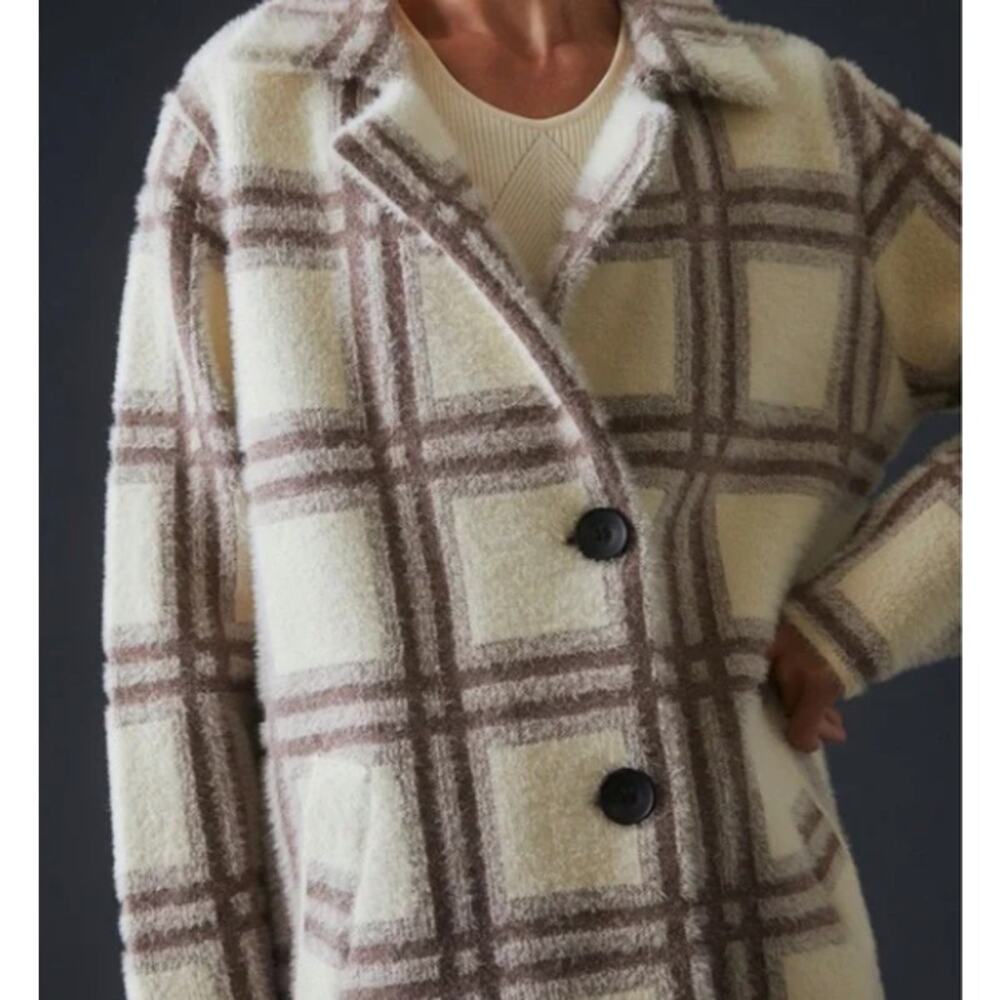 Anthropologie NVLT Plaid Teddy Coatigan Longline Pea Coat Jacket Size XL - Picture 4 of 11